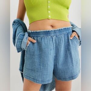 Aerie gauzy high waisted shorts in blue